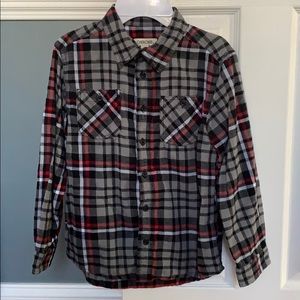 black, red and white plaid cherokee button down.